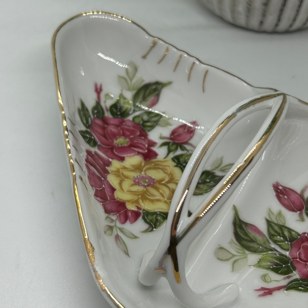 Floral Ceramic Dish with Gold Accent - Picture 9 of 14